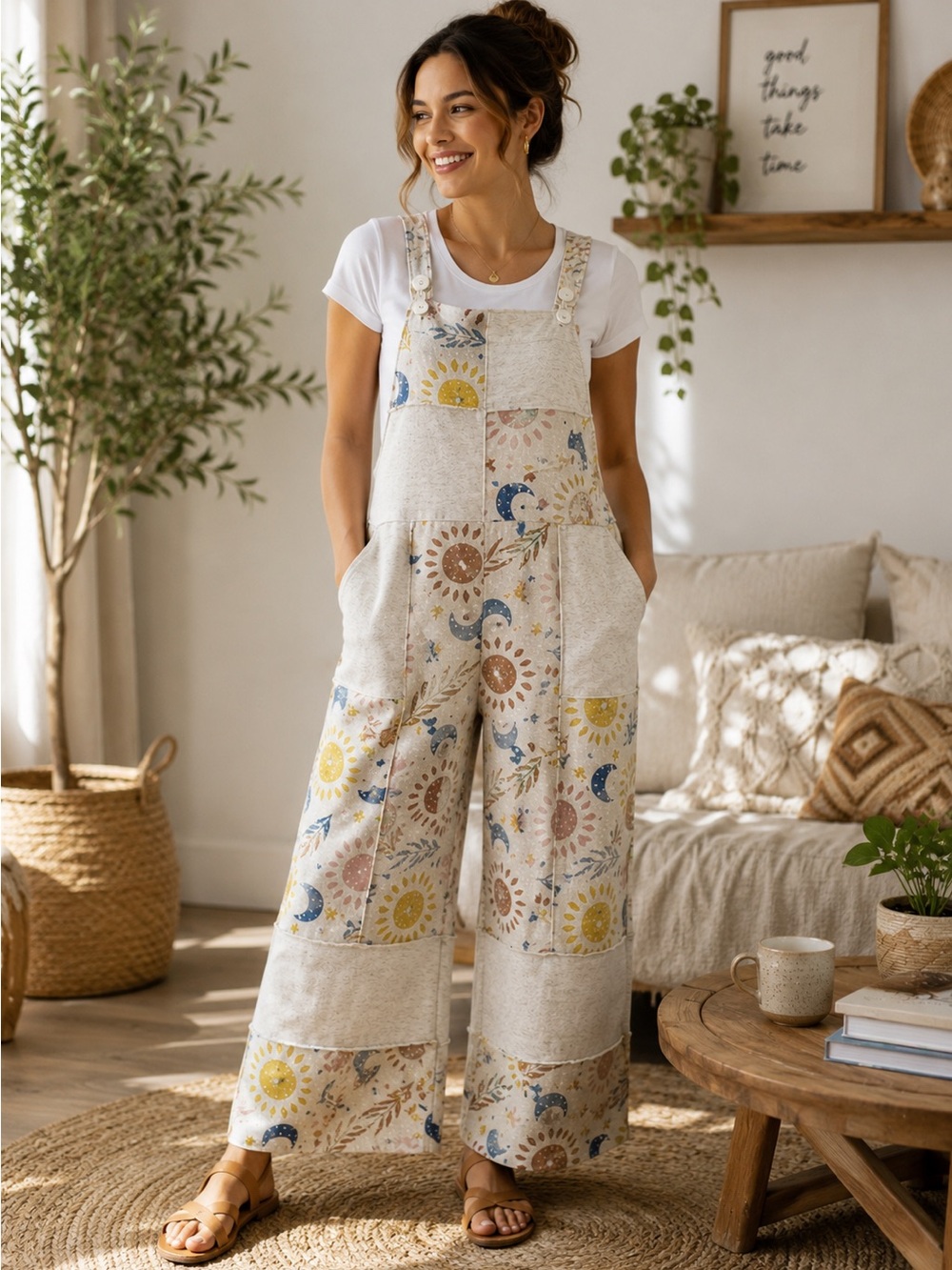 Yak & Yeti Celestial Sun & Moon Patchwork Overalls S/M, L/XL Boutique